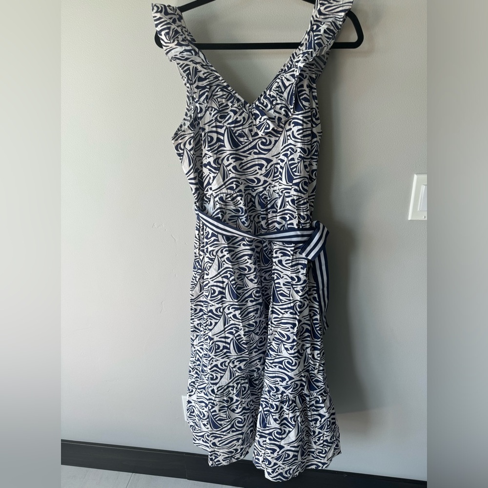Vineyard Vines Midi Dress Navy White Belted XL